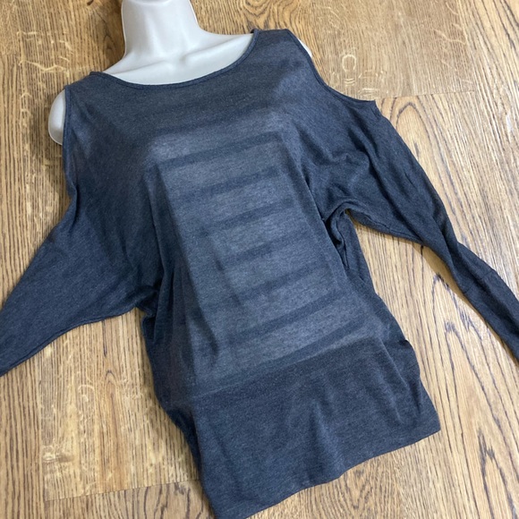 Allen B. Cold-Shoulder Grey Striped Top - Picture 2 of 5